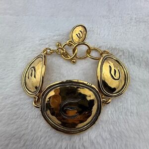 Vintage Elizabeth Taylor‎ Avon Bracelet Gold Tone Hammered Initial E 7.5"